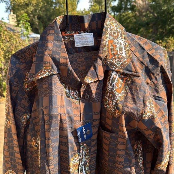 NOS Vintage 1970s xl Shirt golden arrow disco pimp Old stock - Picture 2 of 11
